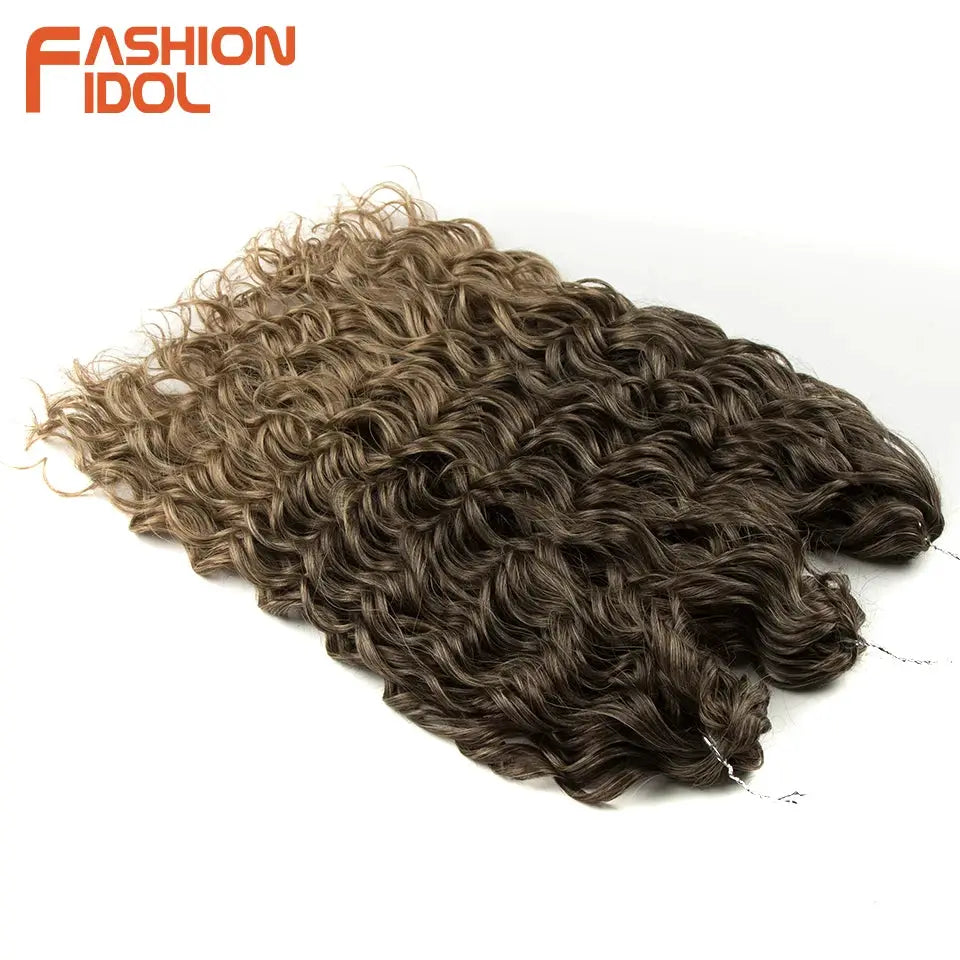 Jessica Hair deep wavy twist crochet extensions; brown ombre synthetic high-temperature fiber, Fashion Idol logo