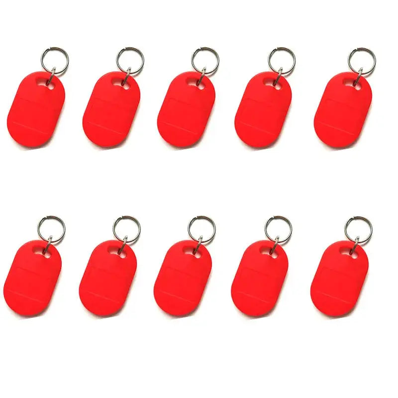 10 red RFID keyfobs with metal rings, Simples Market