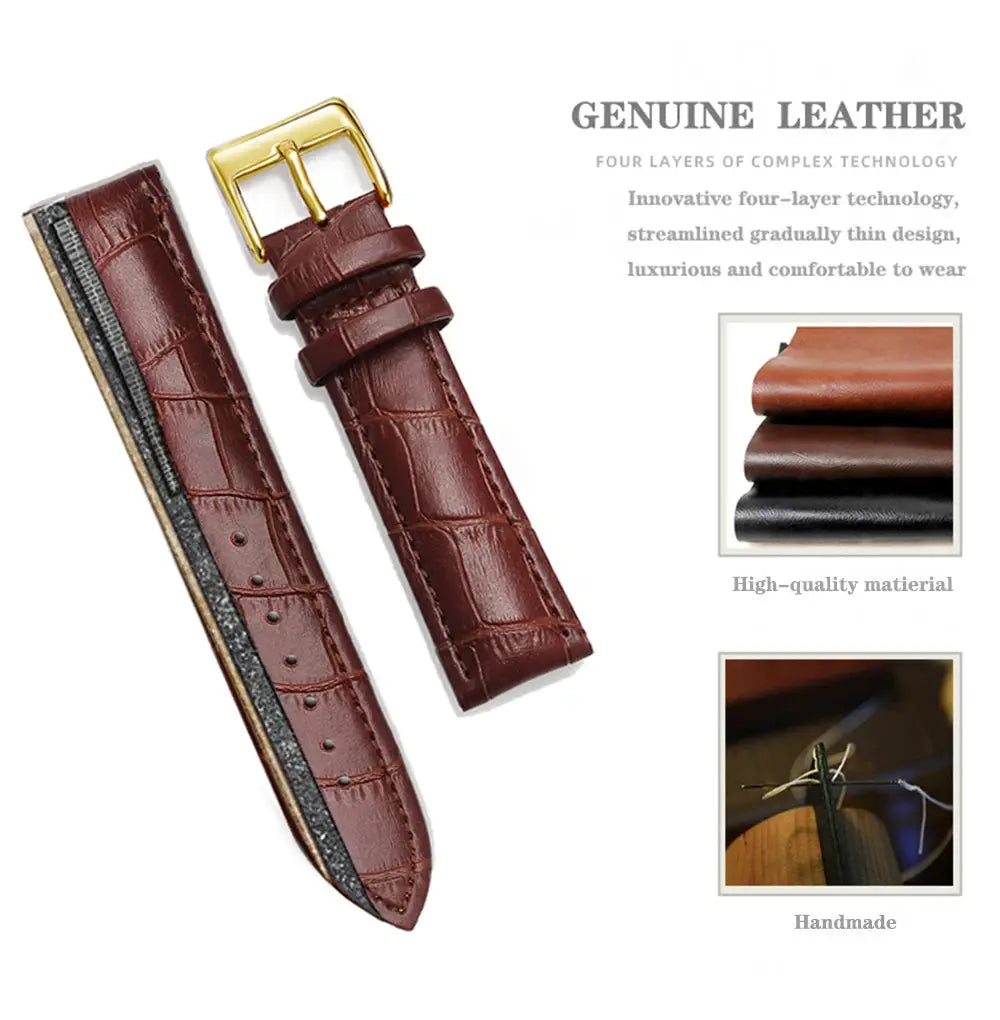 Premium genuine leather watchbands set, brown croc-embossed straps with gold buckle.