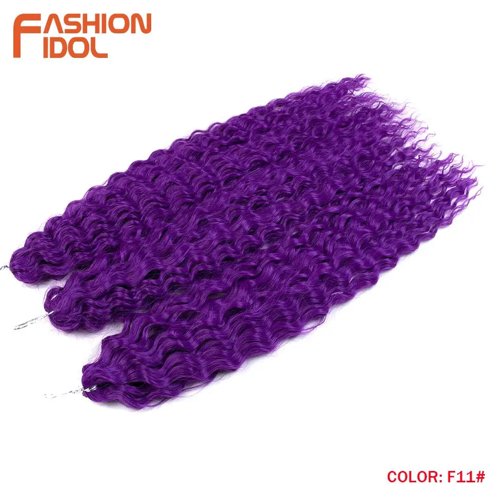 Ariel curl crochet hair extensions, purple deep-wave bundles, 4-pack, 22 inch, synthetic by Fashion Idol