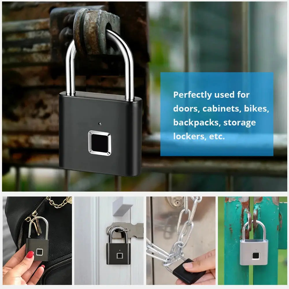KERUI Smart Fingerprint Padlock Waterproof Keyless Door Lock Type C Rechargeable Security Padlock For Home