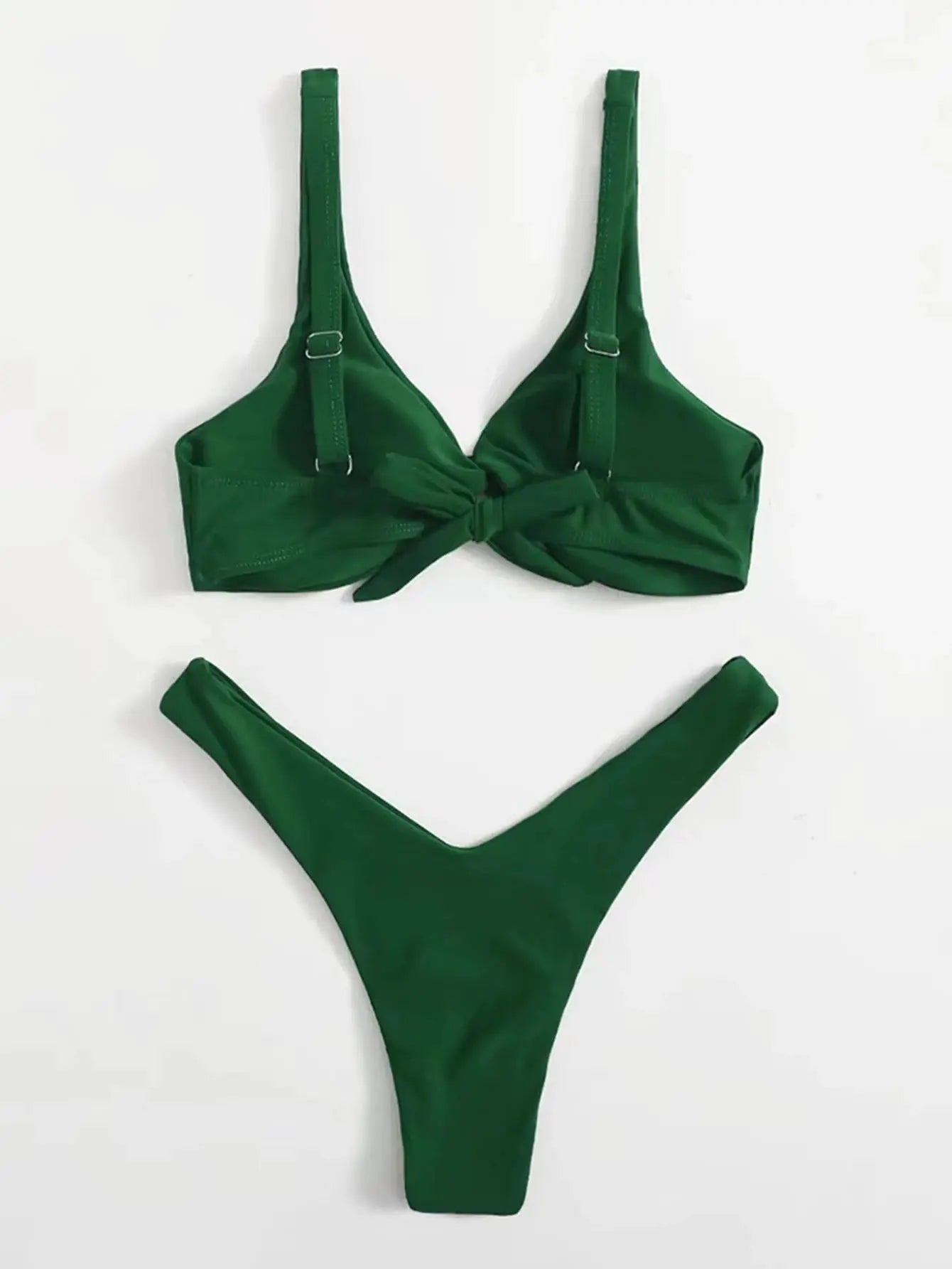2-piece bikini set: green solid tie-front top with padded bra and high-leg bottom by Simples Market