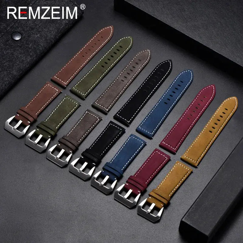Heritage Leather Genuine Leather Watchband Vintage Matte Strap Unisex 18mm To 24mm Black Blue Brown