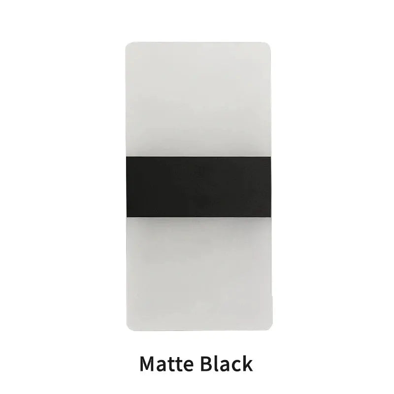 Modern mini LED wall lamp, acrylic panel with matte black band, Simples Market