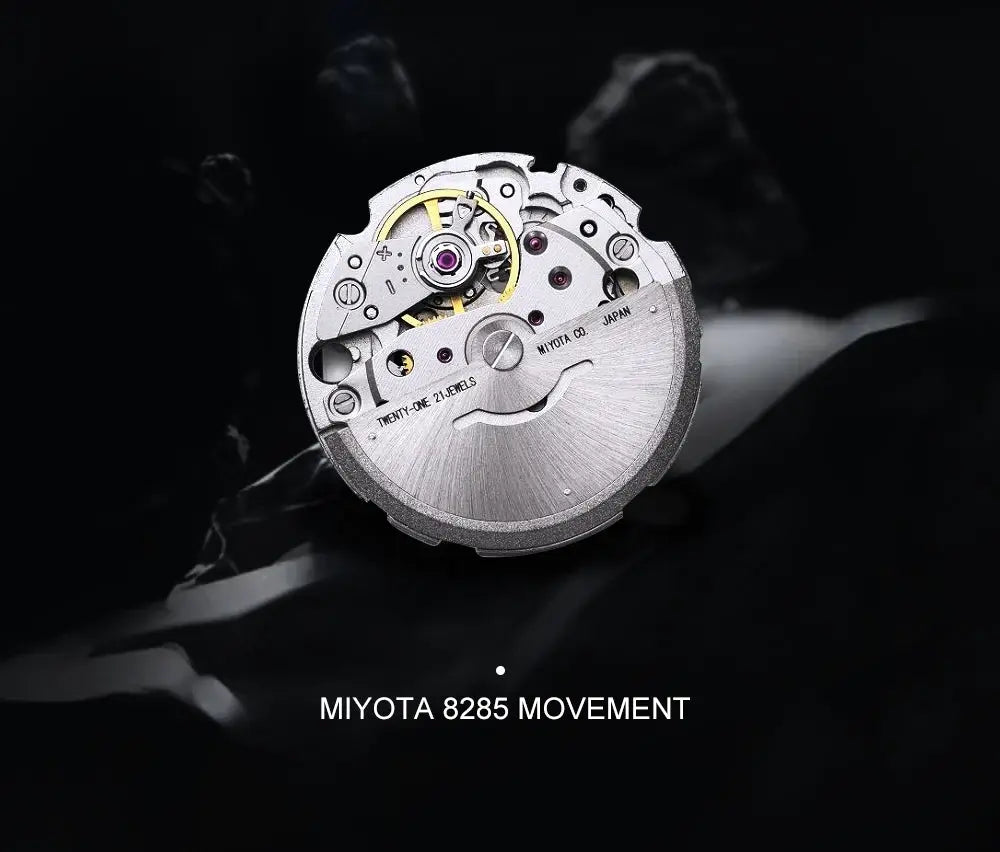 CADISEN men's mechanical watch movement with Miyota 8285, silver body and gold rotor visible