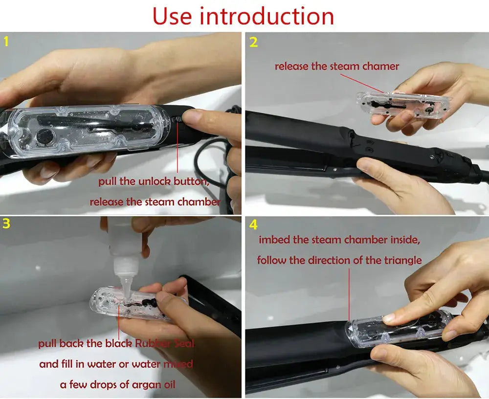Simples Market steam hair straightener, black ceramic vapor flat iron with clear water chamber