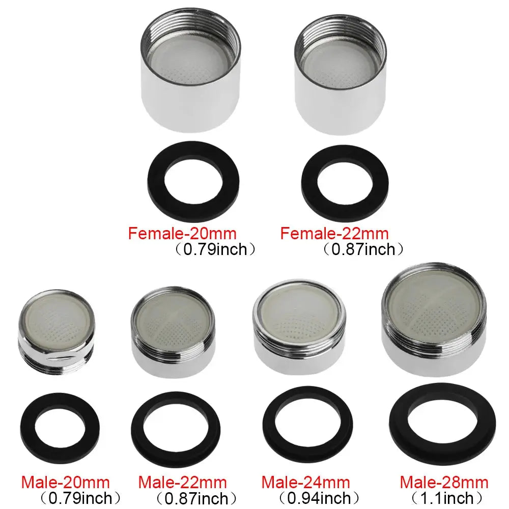 12-piece chrome faucet aerator kit with 20/22/24/28 mm male and female ends, washers and diffusers.