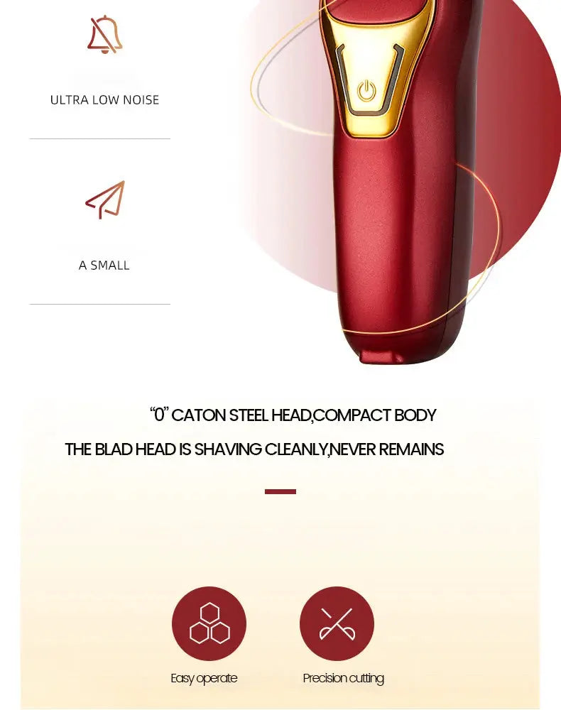 Powerful professional hair trimmer by Simples Market, red cordless 0 mm T-blade clipper with compact body.