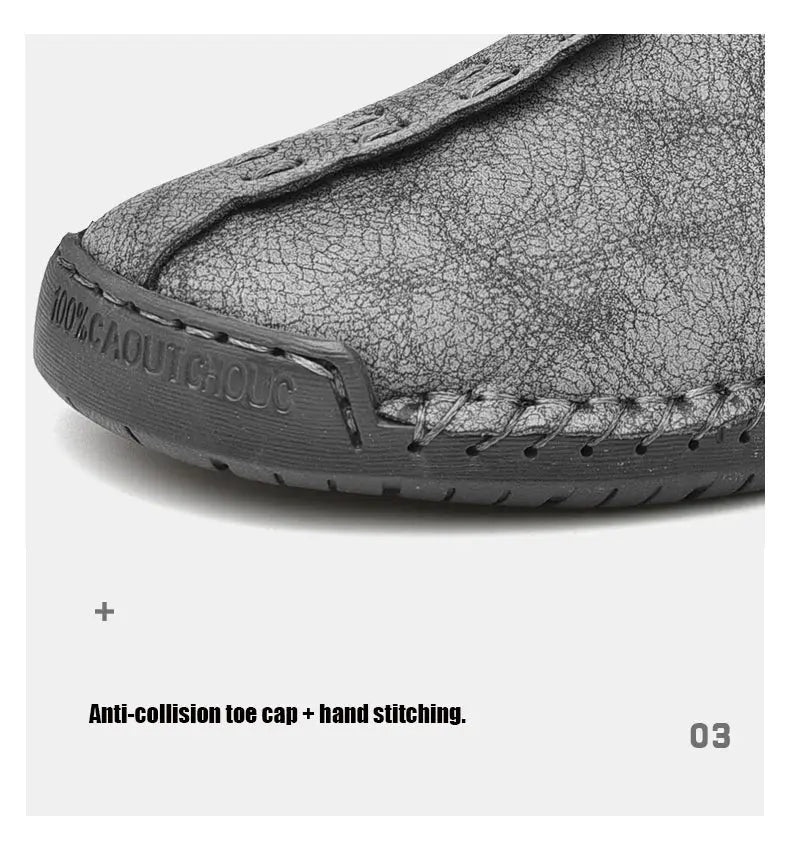 Handmade leather men's slip-on loafers, grey textured leather with hand stitching, Simples Market