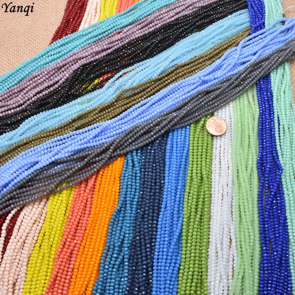Yanqi Rondelle Crystal Beads 2mm 3mm 4mm Faceted Round Glass Beads for Jewelry Making DIY Spacer Beads