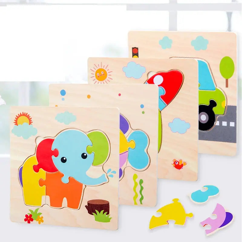 Wooden Baby 3D Puzzles Tangram Shapes Educational Cartoon Animals Jigsaw Toys Gift For Children To Boost Learning And Motor Skills