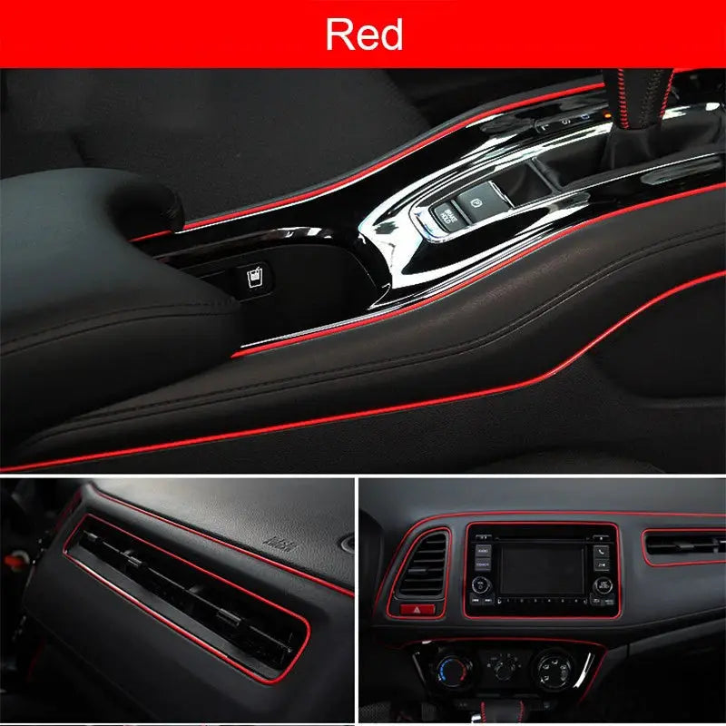 Car interior red trim moulding by Simples Market; flexible decorative strips for dashboard and door edges (universal)