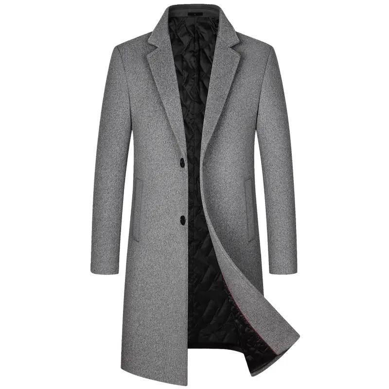 Simples Market men's long grey wool-blend coat with black quilted lining