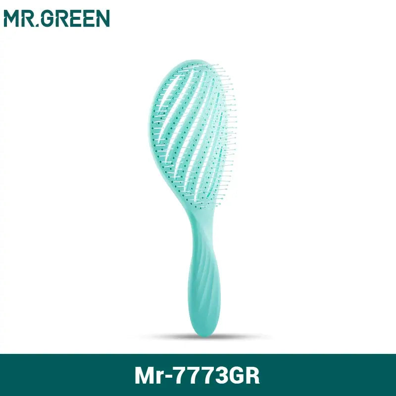 Hair brush MR.GREEN hollow-out scalp massage detangler, turquoise plastic
