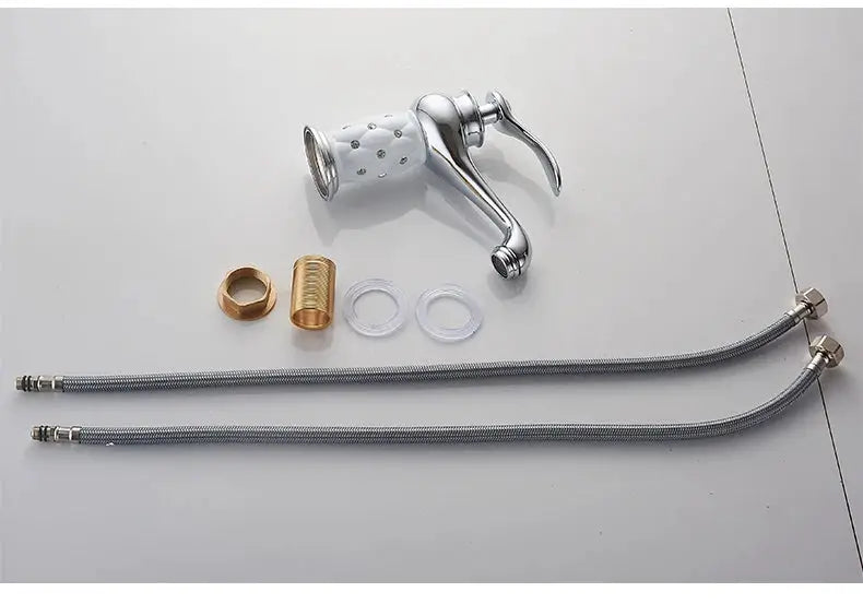 Simples Market bathroom faucet, bronze finish brass basin sink mixer with single lever and two braided supply lines