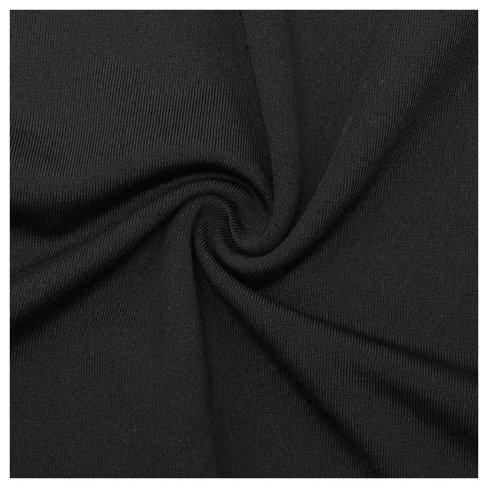 Men's black sport T-shirt fabric close-up; smooth knit
