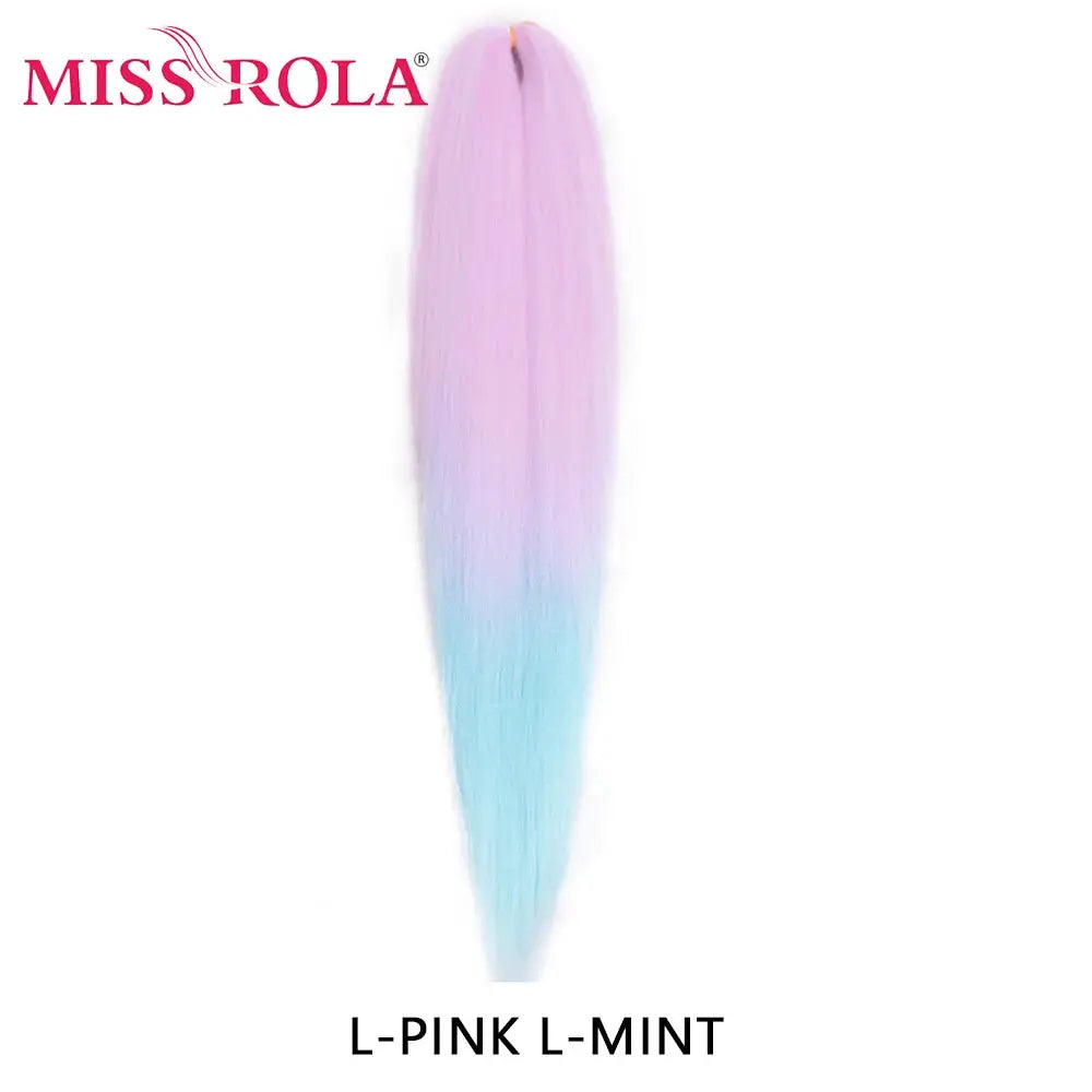 Miss Rola synthetic 30in Kanekalon hair braid, pink to mint gradient, pre-stretched jumbo braid