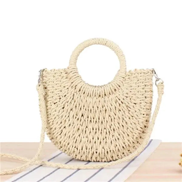 Yogodlns Handmade Half Round Rattan Woven Straw Bag Summer Women Messenger Crossbody Small Beach Handbag New