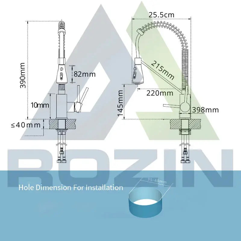 Rozin matte black kitchen faucet deck-mounted mixer tap with 360° rotating spray head by Simples Market