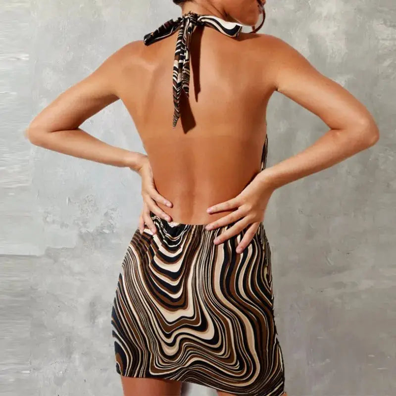 Black Bodycon Halter Dress Women Backless Cutout Mini Sleeveless Party