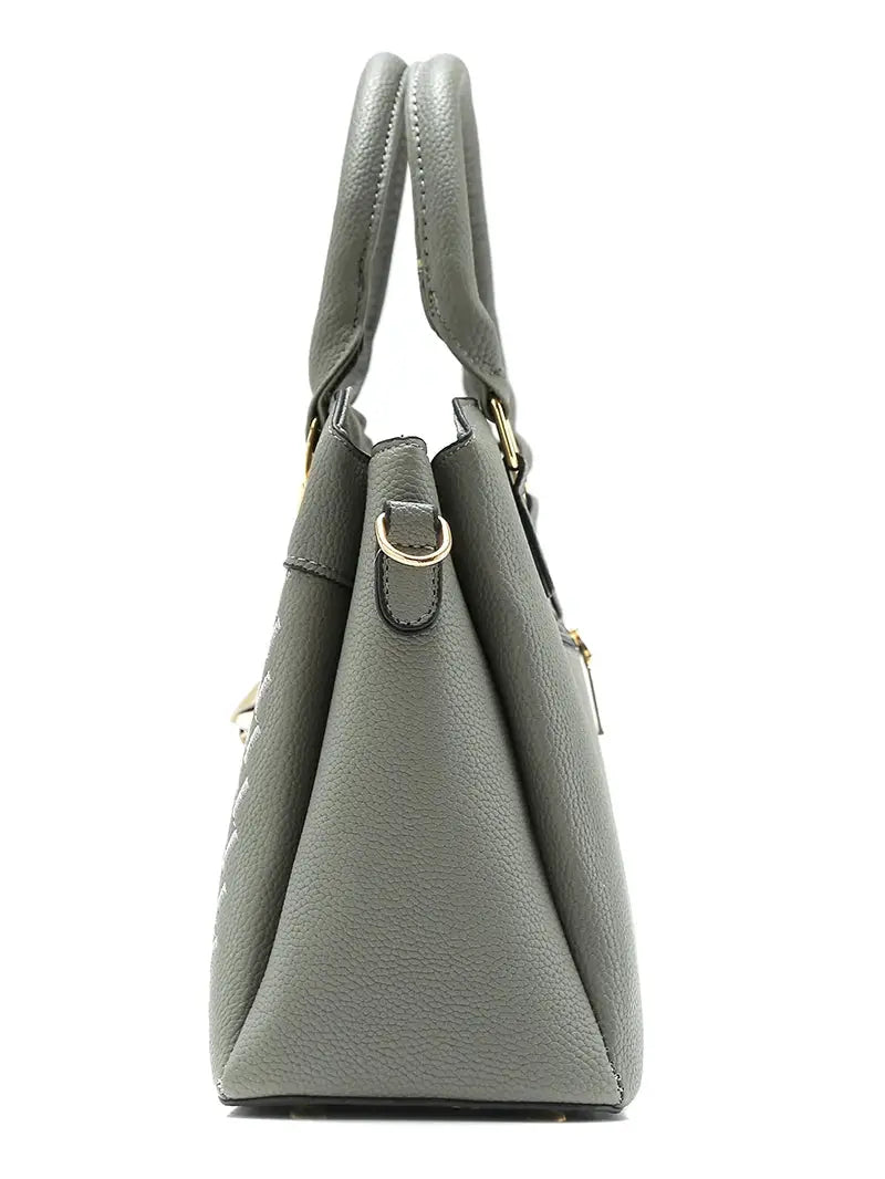 Handbag in grey PU leather with top-handle design and gold-tone hardware
