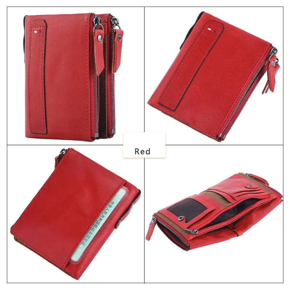 Men's red genuine cow leather short card holder wallet by Simples Market
