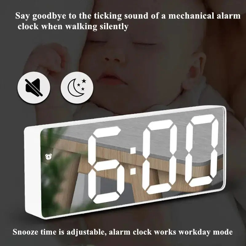 Acrylic mirror digital alarm clock by Simples Market with LED display, snooze, night mode, 12/24h