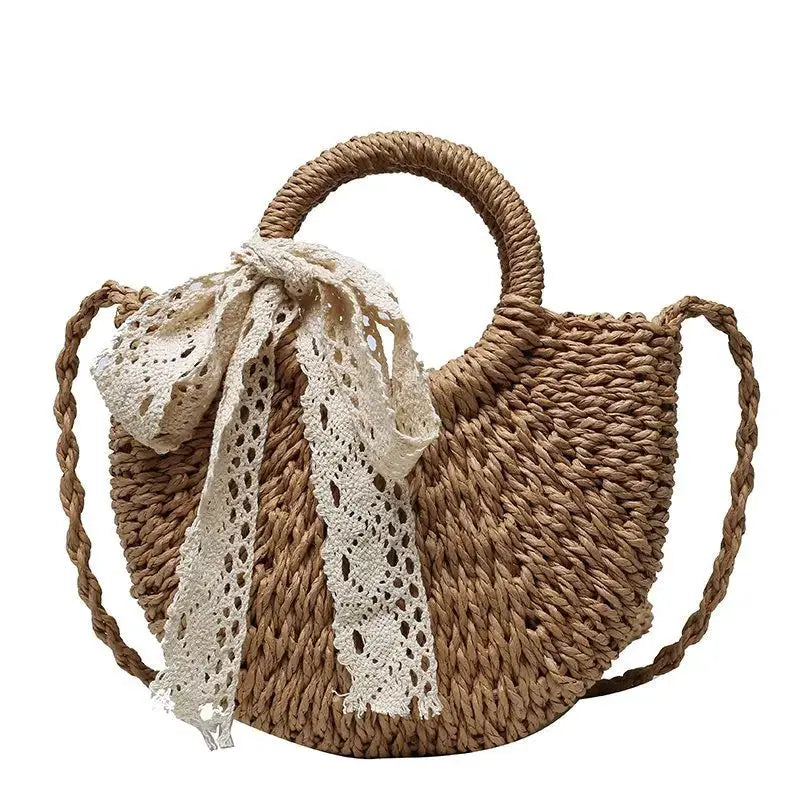 Yogodlns Handmade Half Round Rattan Woven Straw Bag Summer Women Messenger Crossbody Small Beach Handbag New