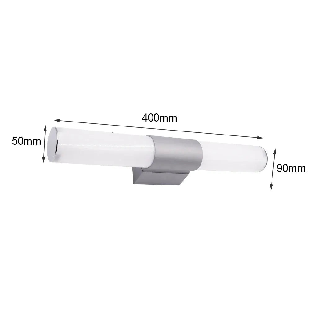 Simples Market bathroom LED wall light; white frosted tube with gray mounting, 400mm long, waterproof mirror dressing light.