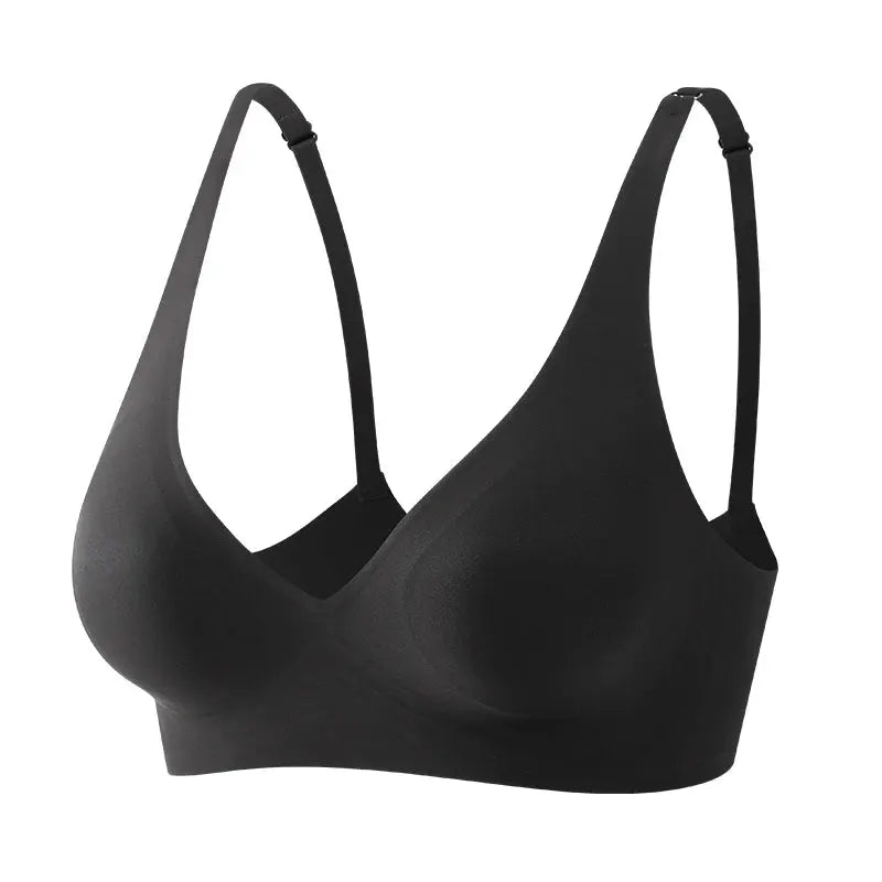 FINETOO soft wireless padded black deep-V bra, seamless bralette