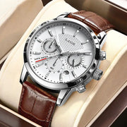 LIGE 2025 Mens Fashion Sports Quartz Watch Leather Strap Waterproof Date Stainless Steel Case