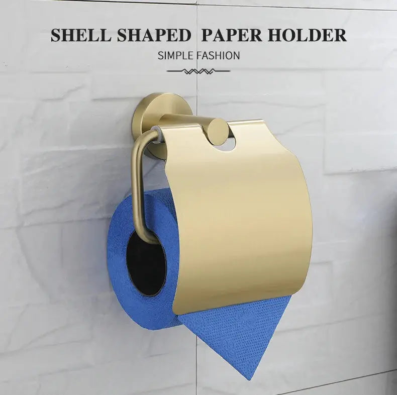Simples Market brushed gold shell-shaped paper holder on wall mount