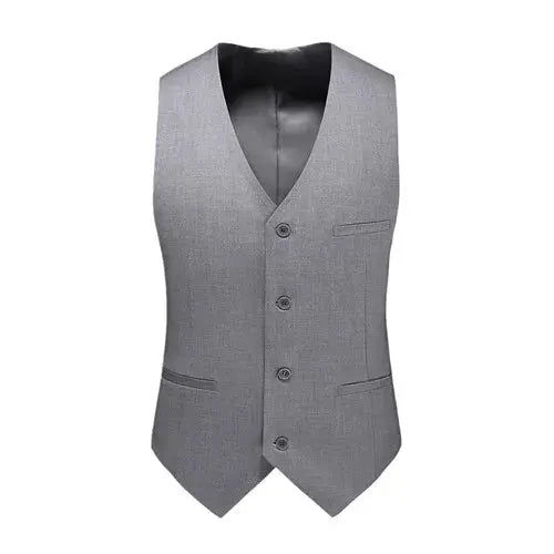 Men's grey slim-fit V-neck waistcoat with 4 buttons for formal business wear