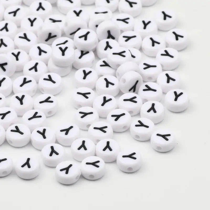 White Round Alphabet Letter Beads 7x4mm A To Z Acrylic Spacer Beads For Jewelry Making DIY Bracelets