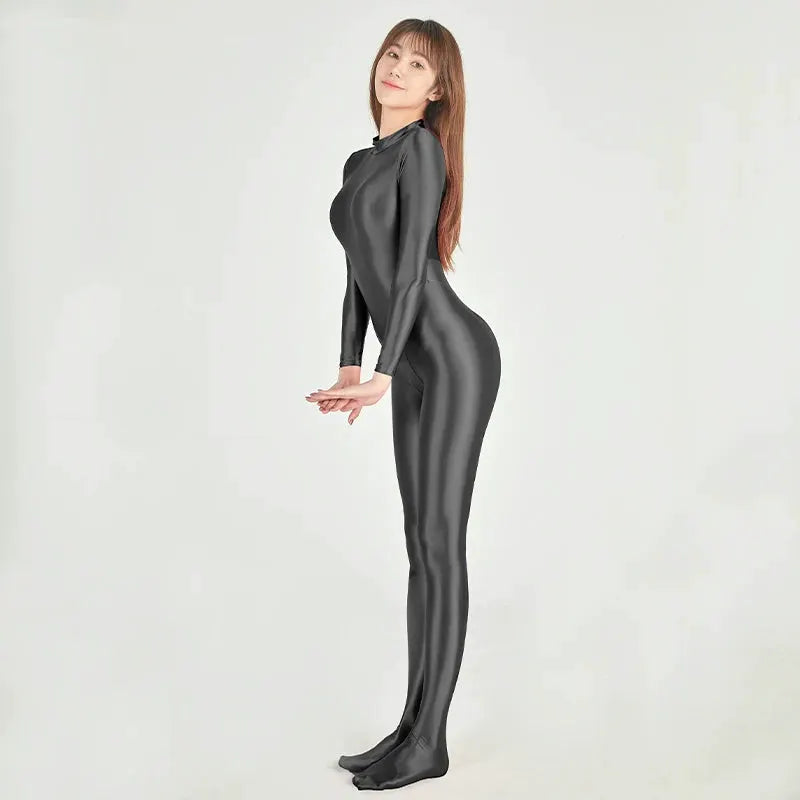 AMORESY women's wetlook catsuit by Simples Market in glossy black fullbody Zentai with zipper