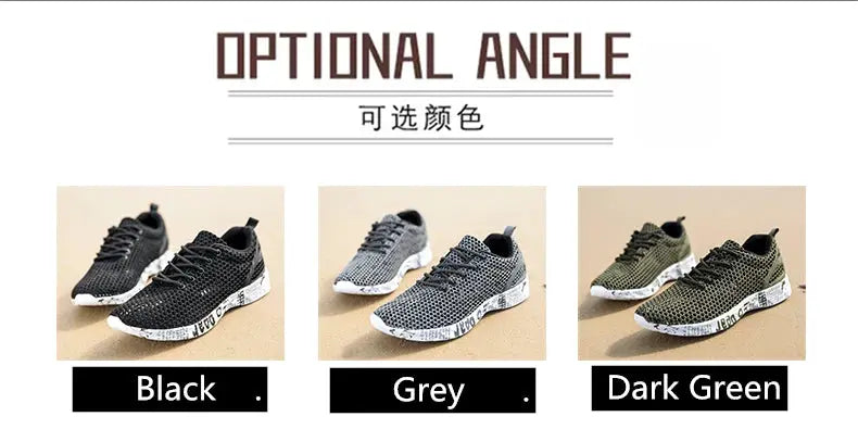 Men's aqua water shoes by Simples Market; mesh foam-sole sneakers in black, grey, and dark green (3 pairs)