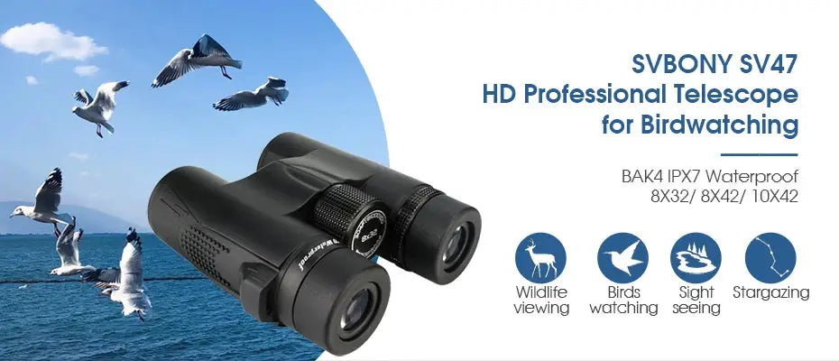 SVBONY SV47 binoculars black, 8x42, IPX7 waterproof for birdwatching; Simples Market