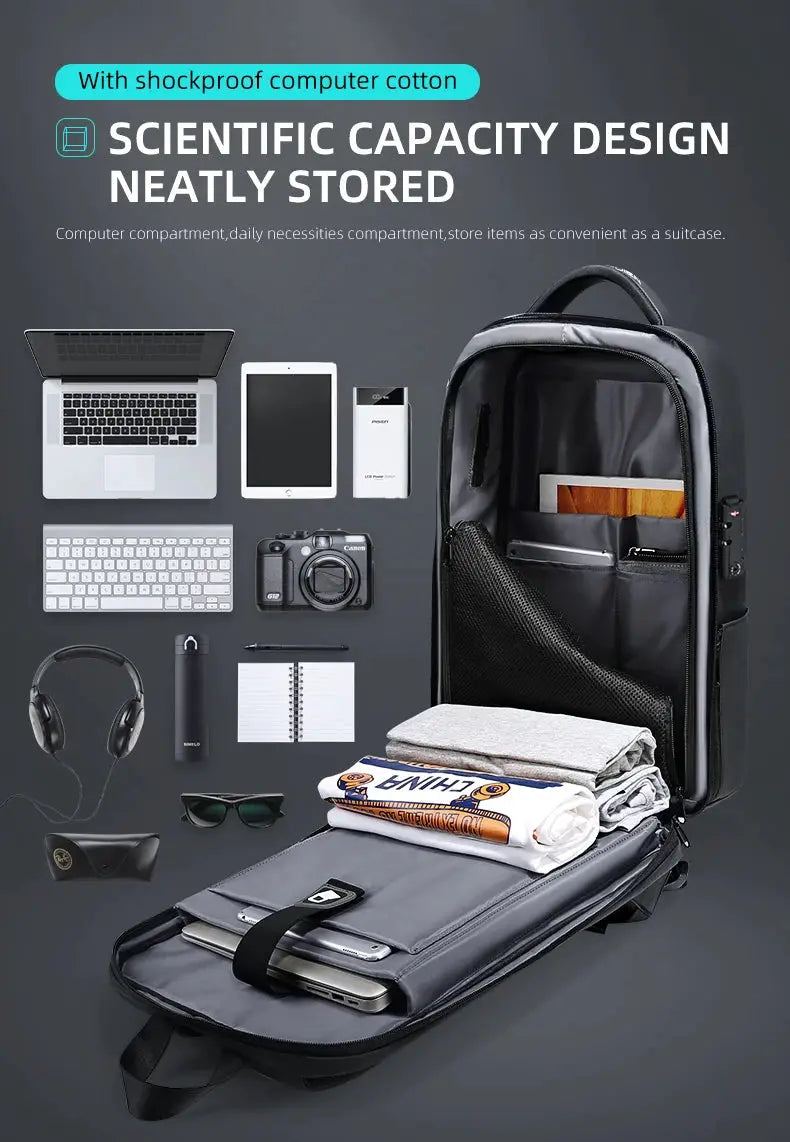 Fenruien laptop backpack, black anti-theft with USB charging