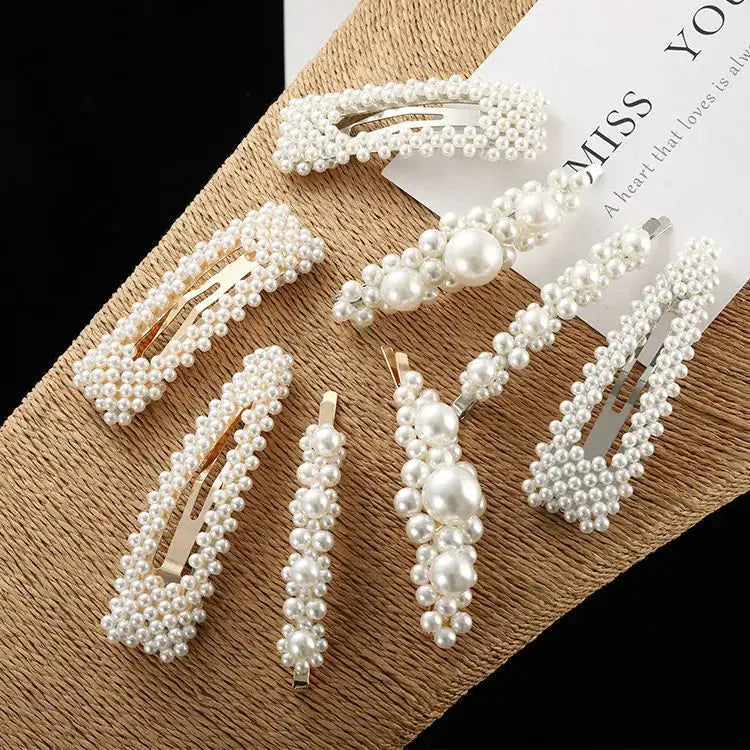 Korean Inspired Luxe Pearl Hair Clips With Geometric Alloy And Plastic Pins For Women Secure Fashion Accessory