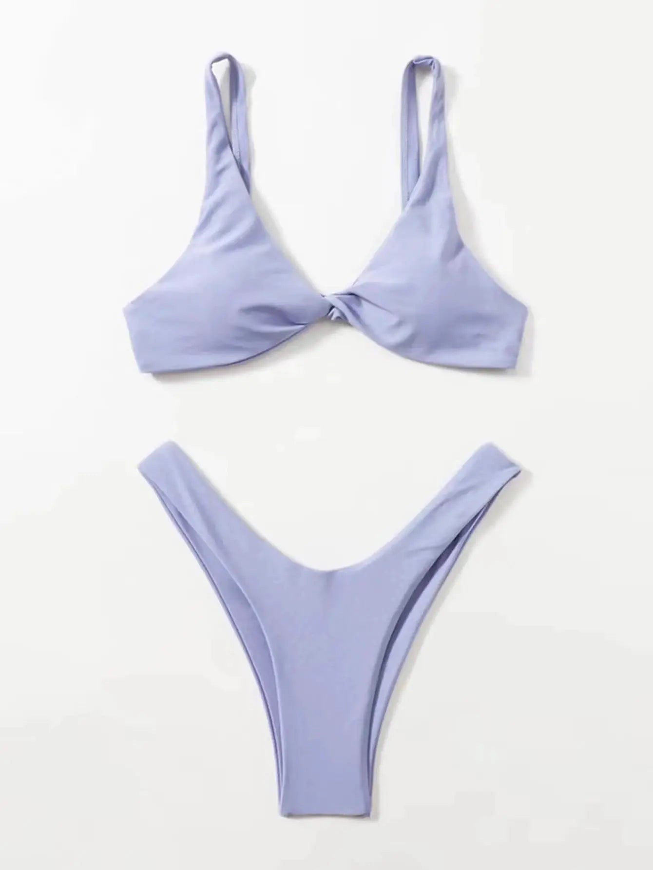 ZTVitality lavender solid tie bikini set with twist knot padded top and high-leg bottom