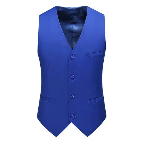 Royal blue men's vest waistcoat with V-neck, button front, slim-fit