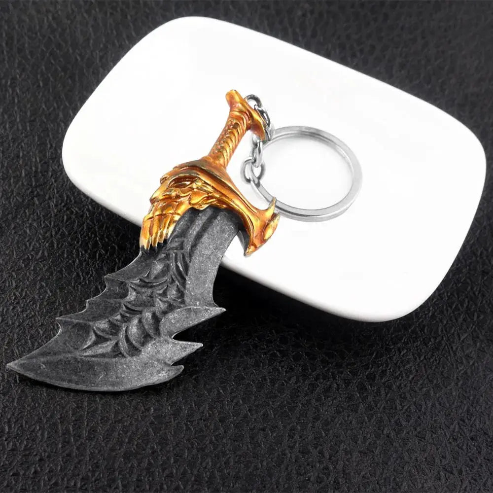 God Of War Kratos Sword Keychain Pendant Zinc Alloy Antique Silver Finish For Keys Backpacks And Bags