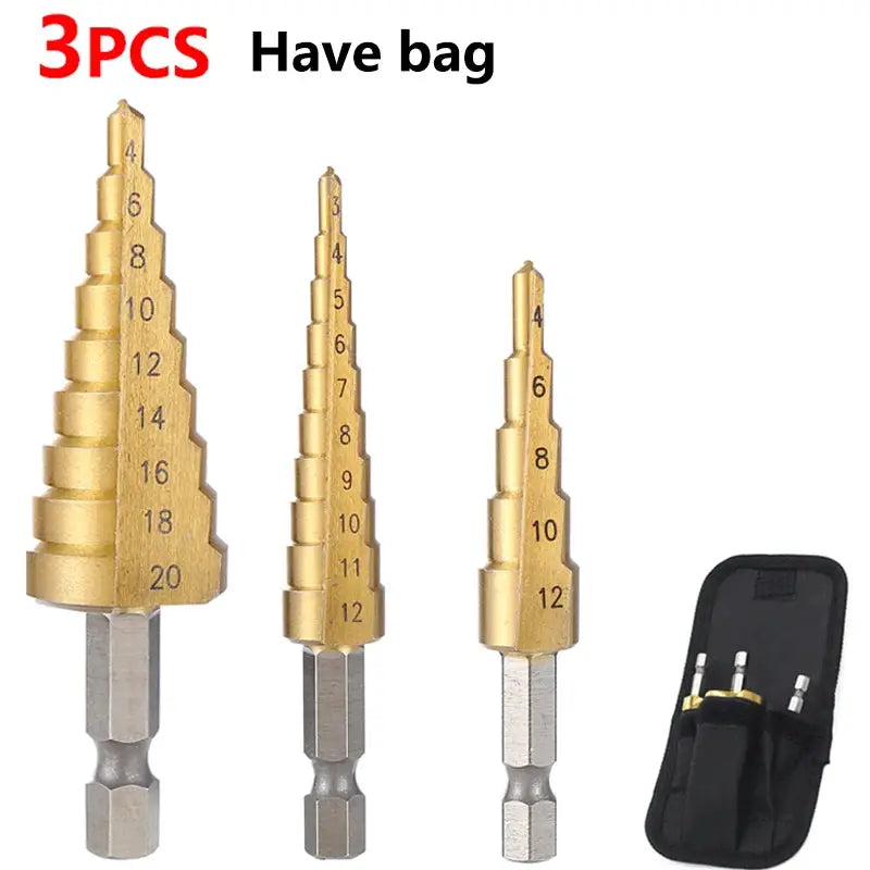 Titanium Coated HSS Step Drill Bit 4 To 32 Mm 4 To 20 Mm Metal Wood Hole Cutter Cone Design