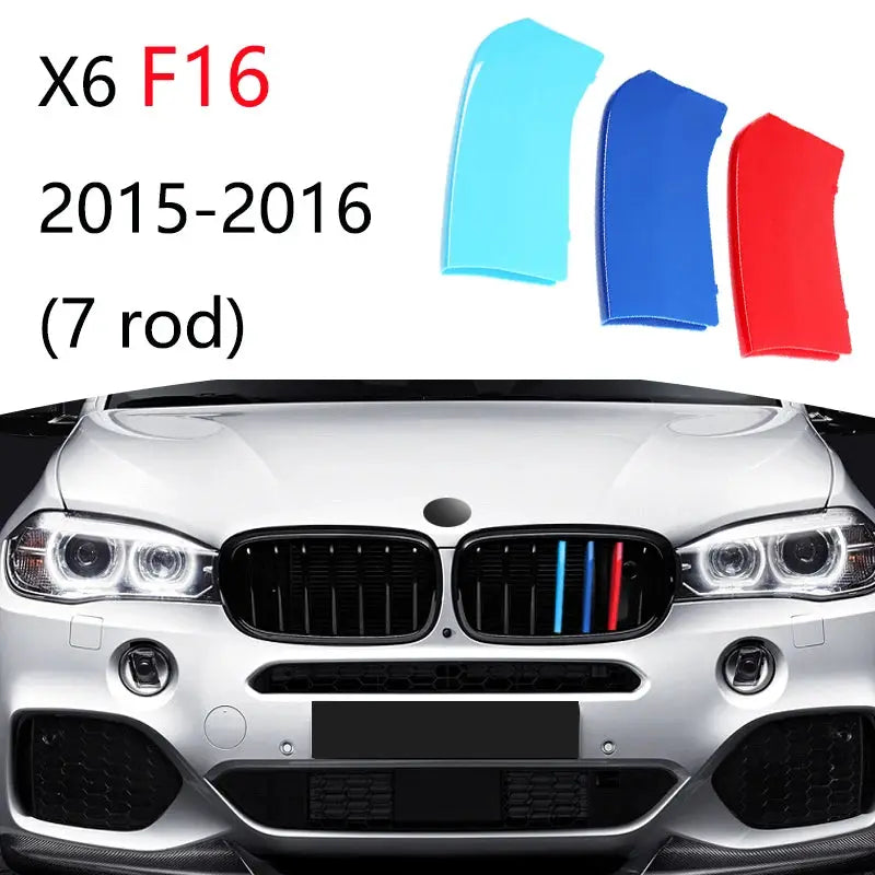 Simples Market 3-piece BMW front grille trim strips for X6 F16 (2015-2016) in blue, dark blue and red