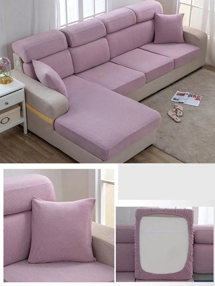 Sofa seat cover set in lavender purple with elastic, dustproof fabric for living room furniture