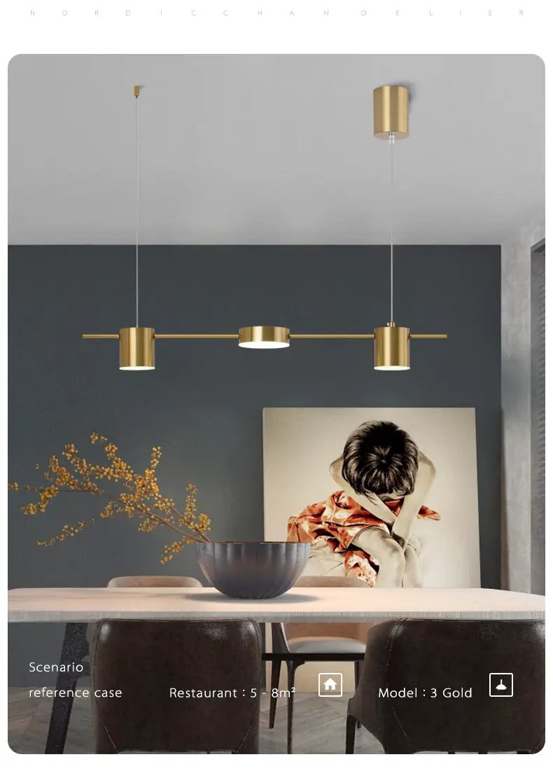 Simples Market gold LED ceiling chandelier with three pendant lights