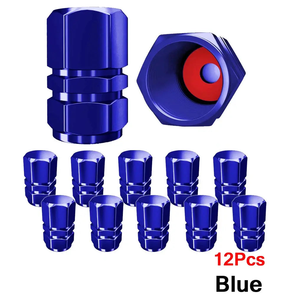 Blue aluminum alloy tire valve caps set, 12 pcs for cars, motorcycles, trucks, bikes by Simples Market