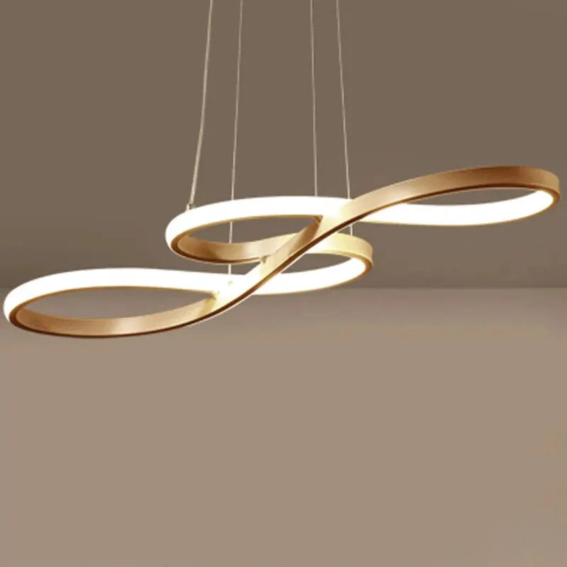 Simples Market modern kitchen island pendant light with gold-tone intertwined rings and LED ring, remote dimming