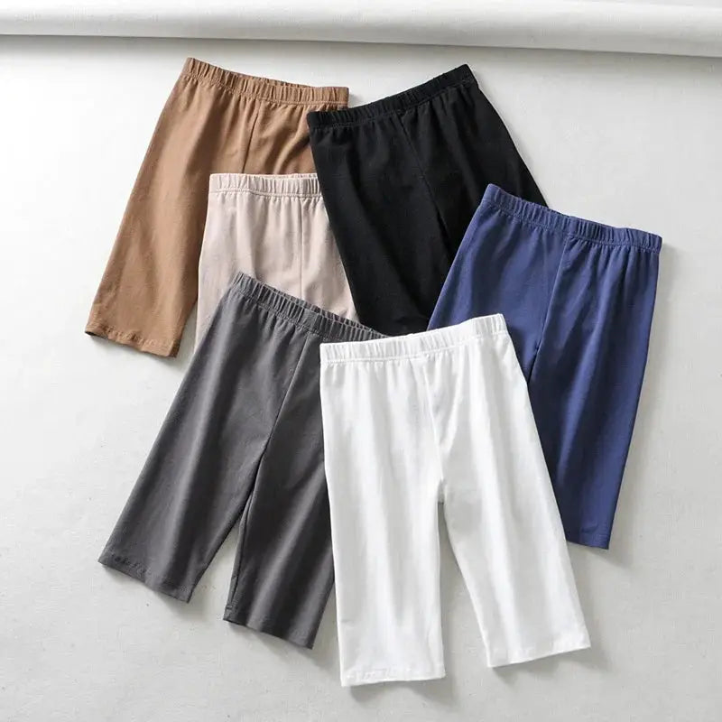 Biker shorts for women, high-waist elastic, knee-length, six-color set by Simples Market