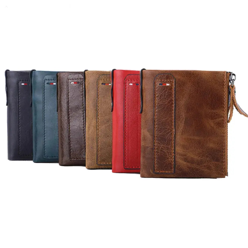 Men's genuine cow leather short card holder wallets set, 8 in assorted colors